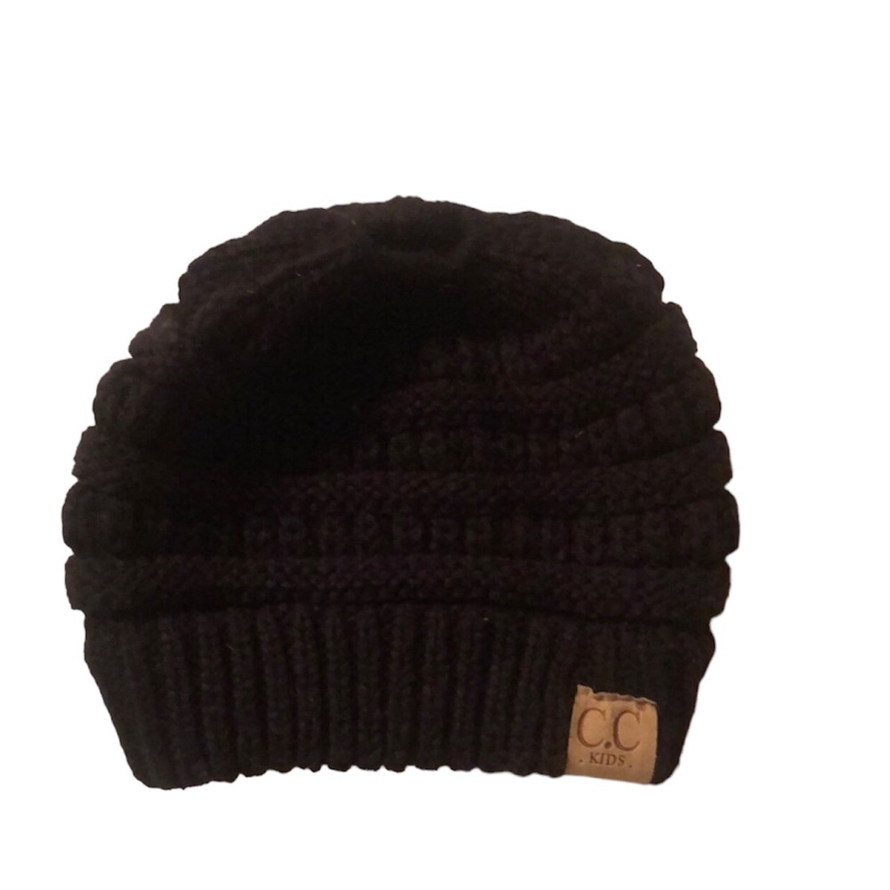 C.C. Girls fall ponytail warm black beanie hat - Picture 1 of 7